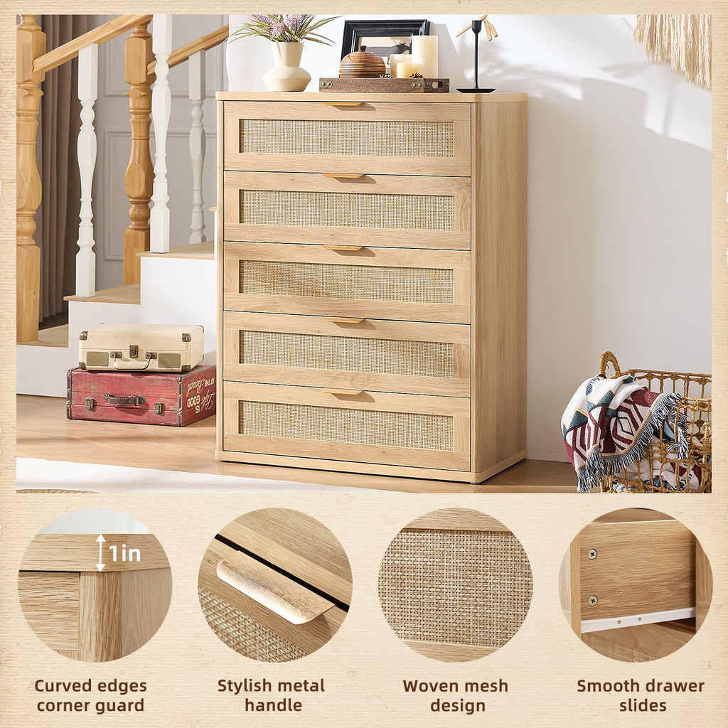 LEYAOYAO Rattan Dresser for Bedroom, 41" Tall Chest of Drawers