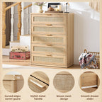 LEYAOYAO Rattan Dresser for Bedroom, 41" Tall Chest of Drawers
