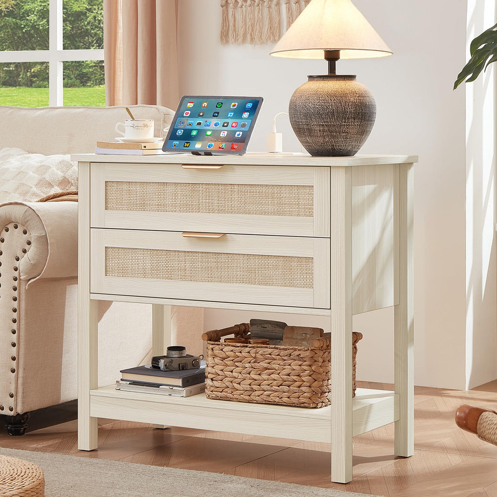 LEYAOYAO 26.8" Wide Rattan Nightstands Set of 2, Large Boho Night Stand