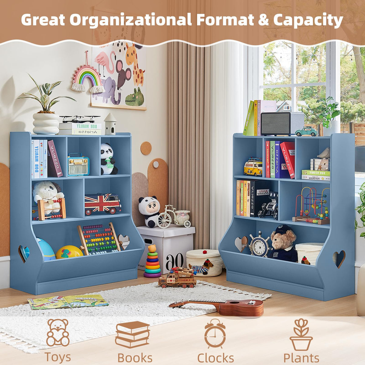 Lerliuo Kids Bookshelf and Toy Storage, 2 Tier Book Shelf for Kids Rooms