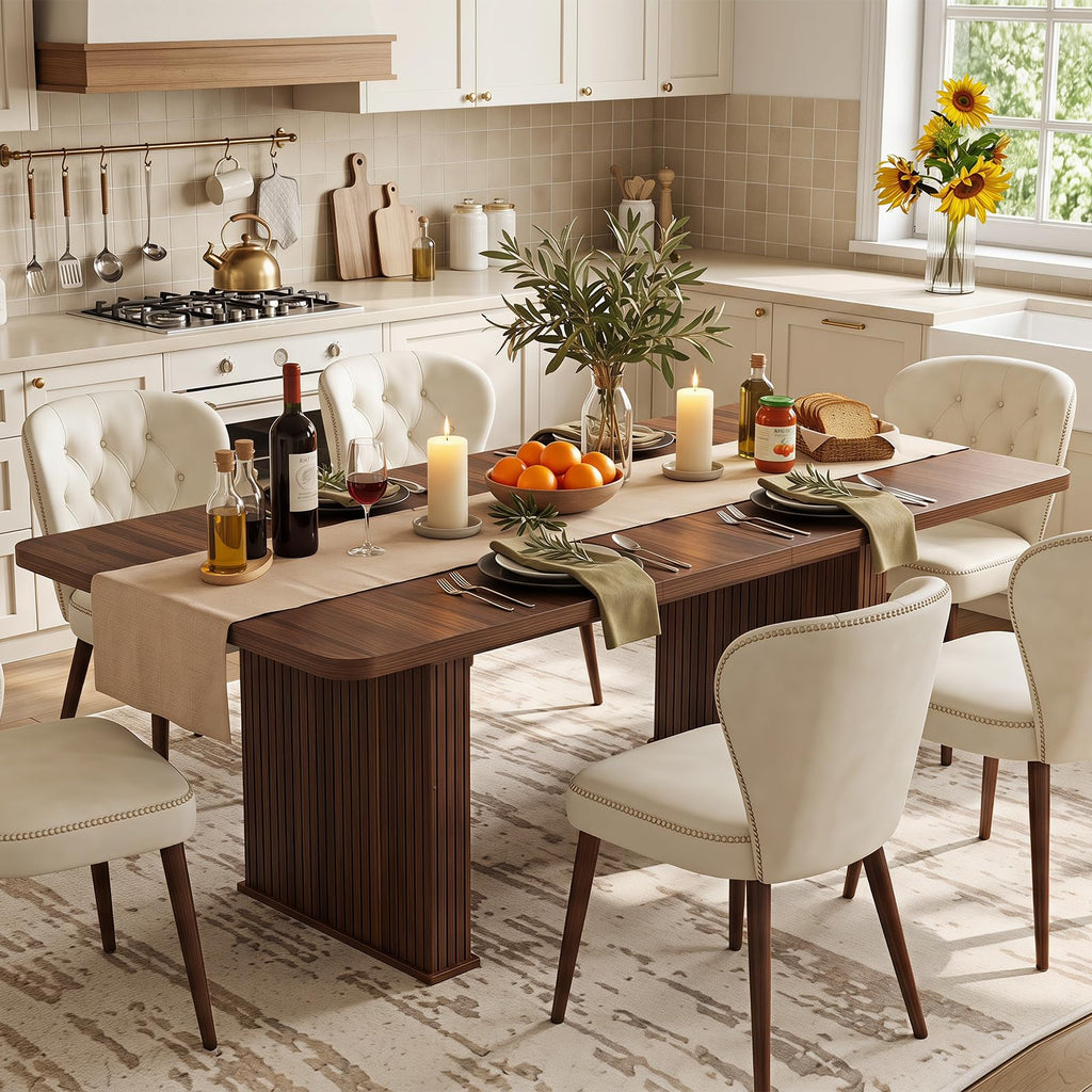LEYAOYAO Extendable Dining Table for 4-6,63"–79" with Fluted Base(Brown)
