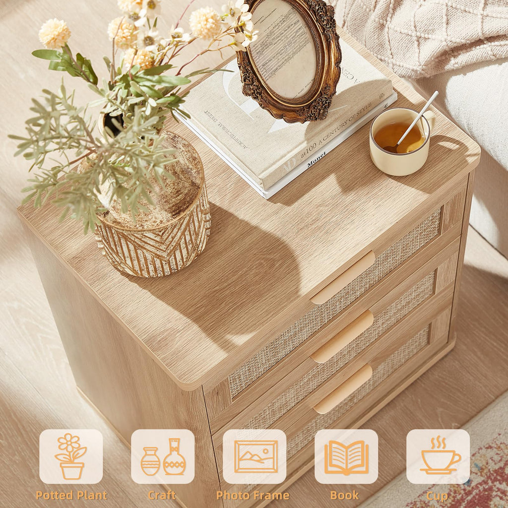 LEYAOYAO Rattan Dresser and Nightstand Sets 4 Piece, Grey White