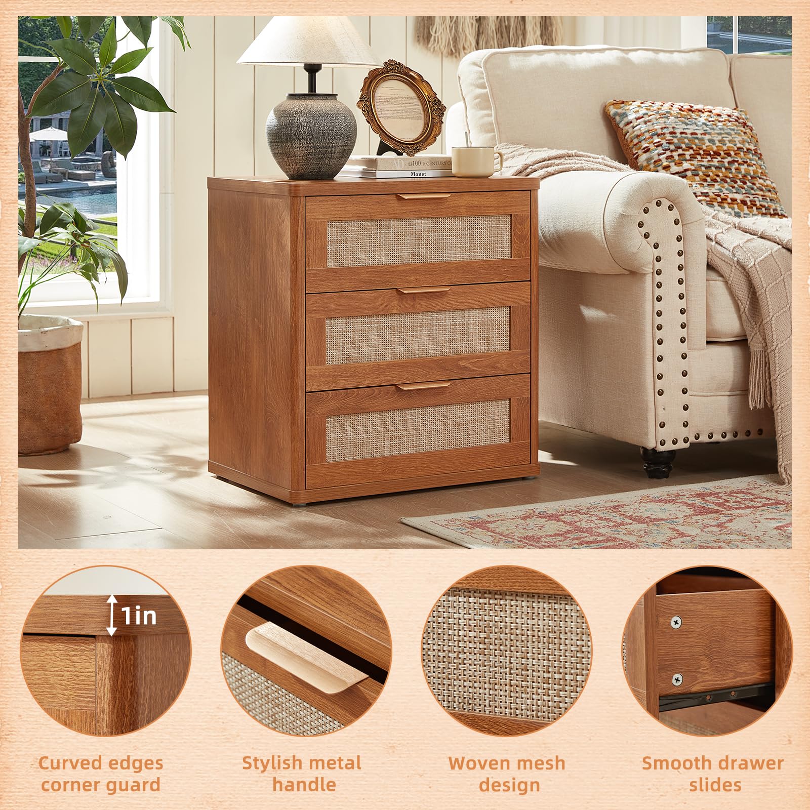 LEYAOYAO Rattan Dresser for Bedroom, 41" Tall Chest of Drawers
