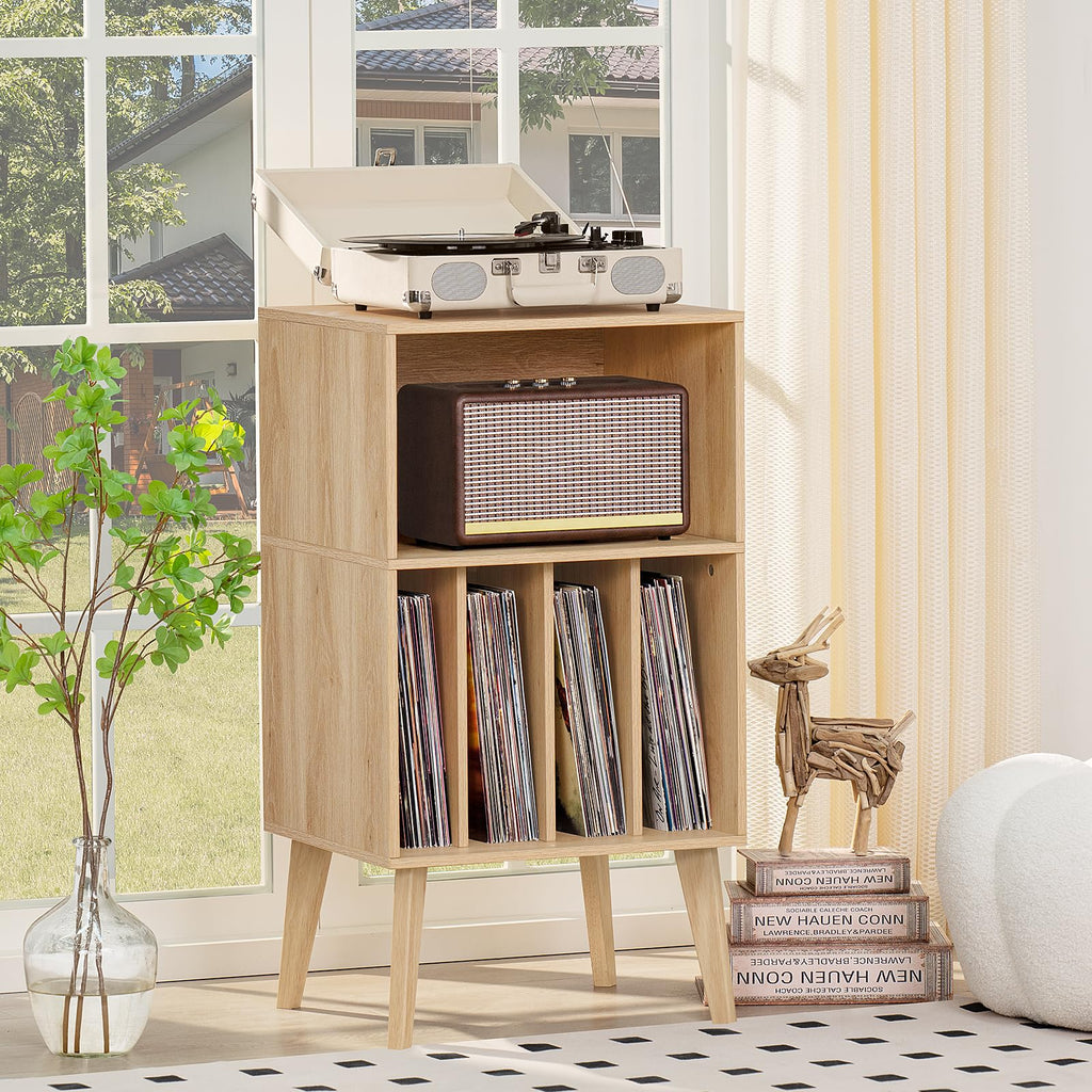 Lerliuo Record Player Stand, Walnut Turntable Stand Holds up to 160 Albums