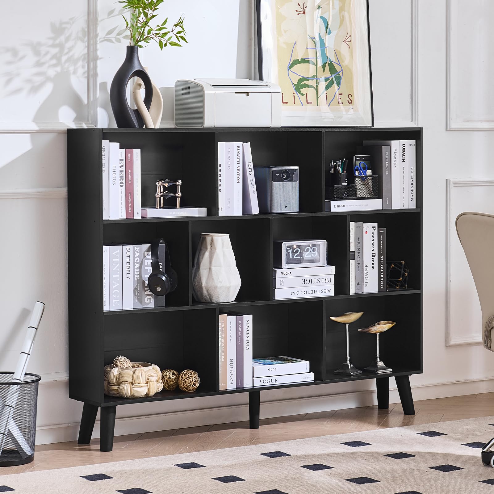 LEYAOYAO Cube Bookshelf, Mid-Century Modern Book Shelf with Legs, Brown