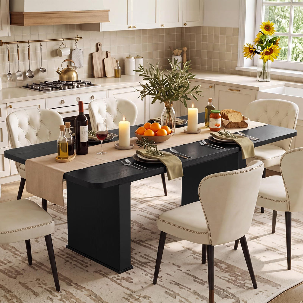 LEYAOYAO Extendable Dining Table for 4-6,63"–79" with Fluted Base(Brown)