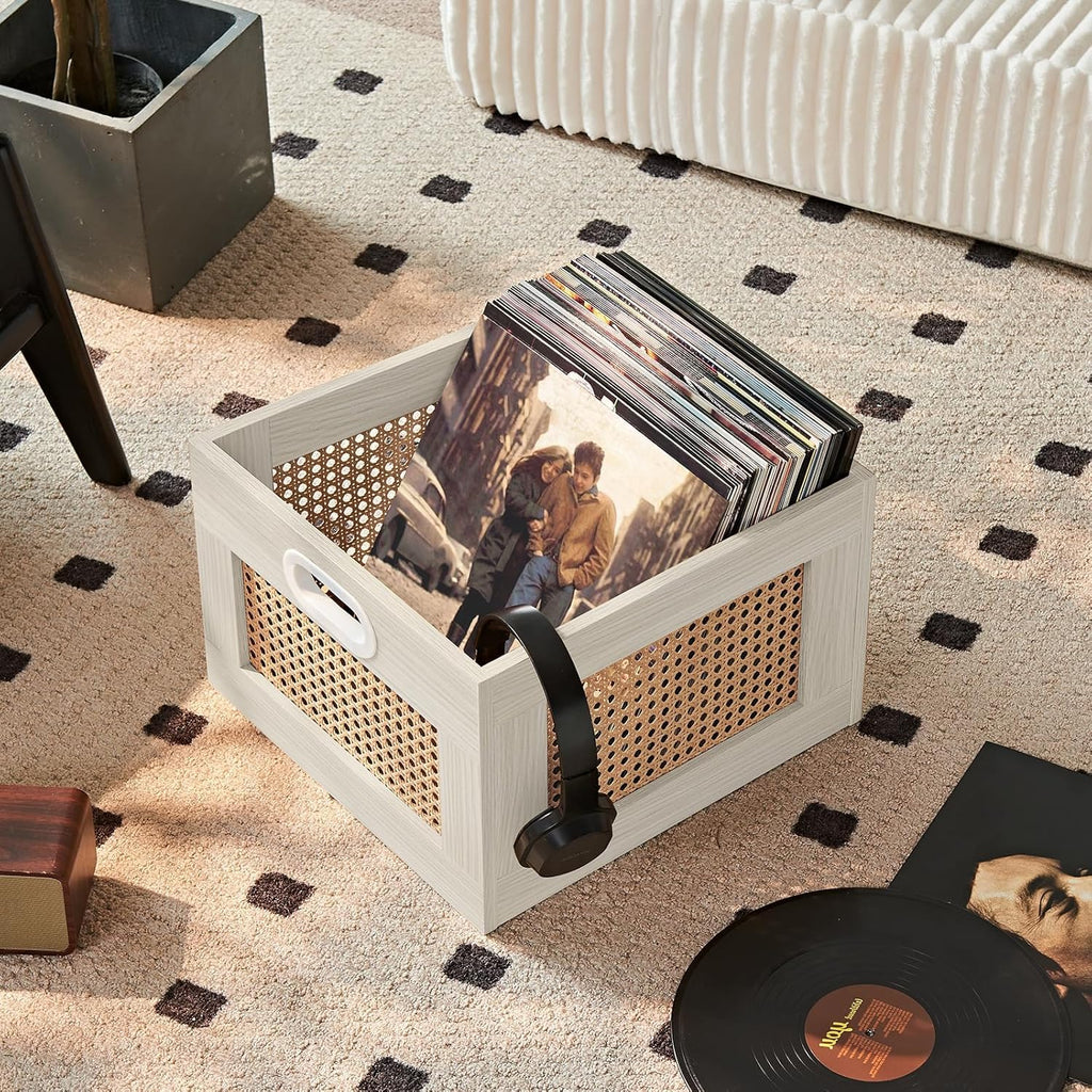 LEYAOYAO Vinyl Record Storage, Rattan Record Crate for Vinyl Albums Holder