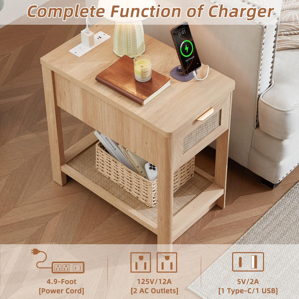 Lerliuo 24 x 14'' Narrow Night Stand Set 2 with Charger USB Ports