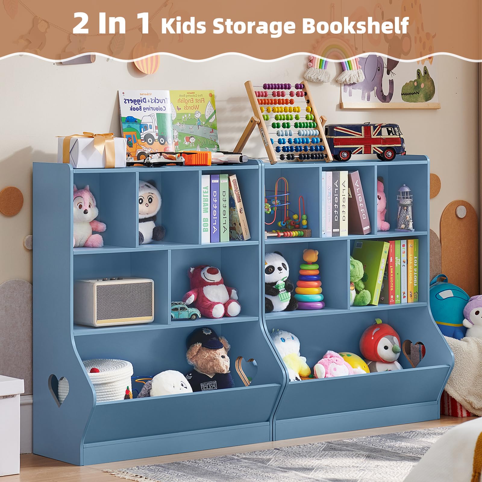 Lerliuo Kids Bookshelf and Toy Storage, 2 Tier Book Shelf for Kids Rooms