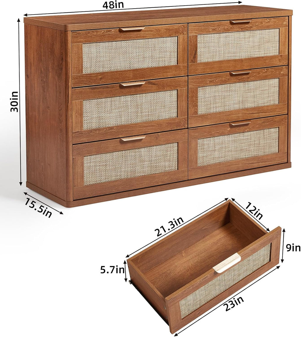 LEYAOYAO Rattan 23" Nightstands with Charger Station 2 Drawers