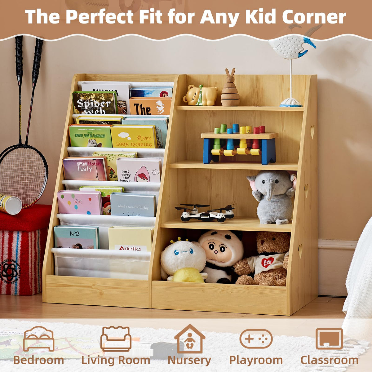 Lerliuo 4 Tier Kids Bookshelf, Book Shelf for Kids Rooms