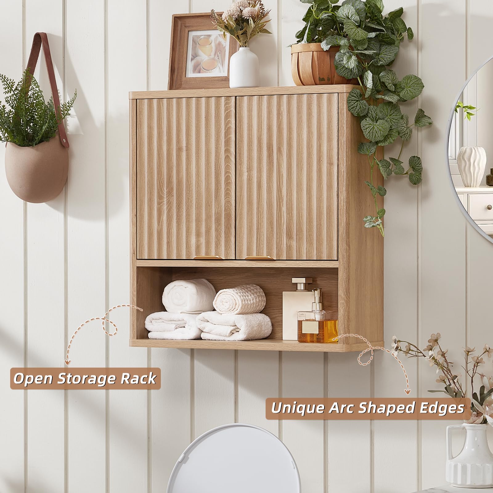 LEYAOYAO 68" Modern Fluted Over The Toilet Storage Cabinet, a Sliding Door