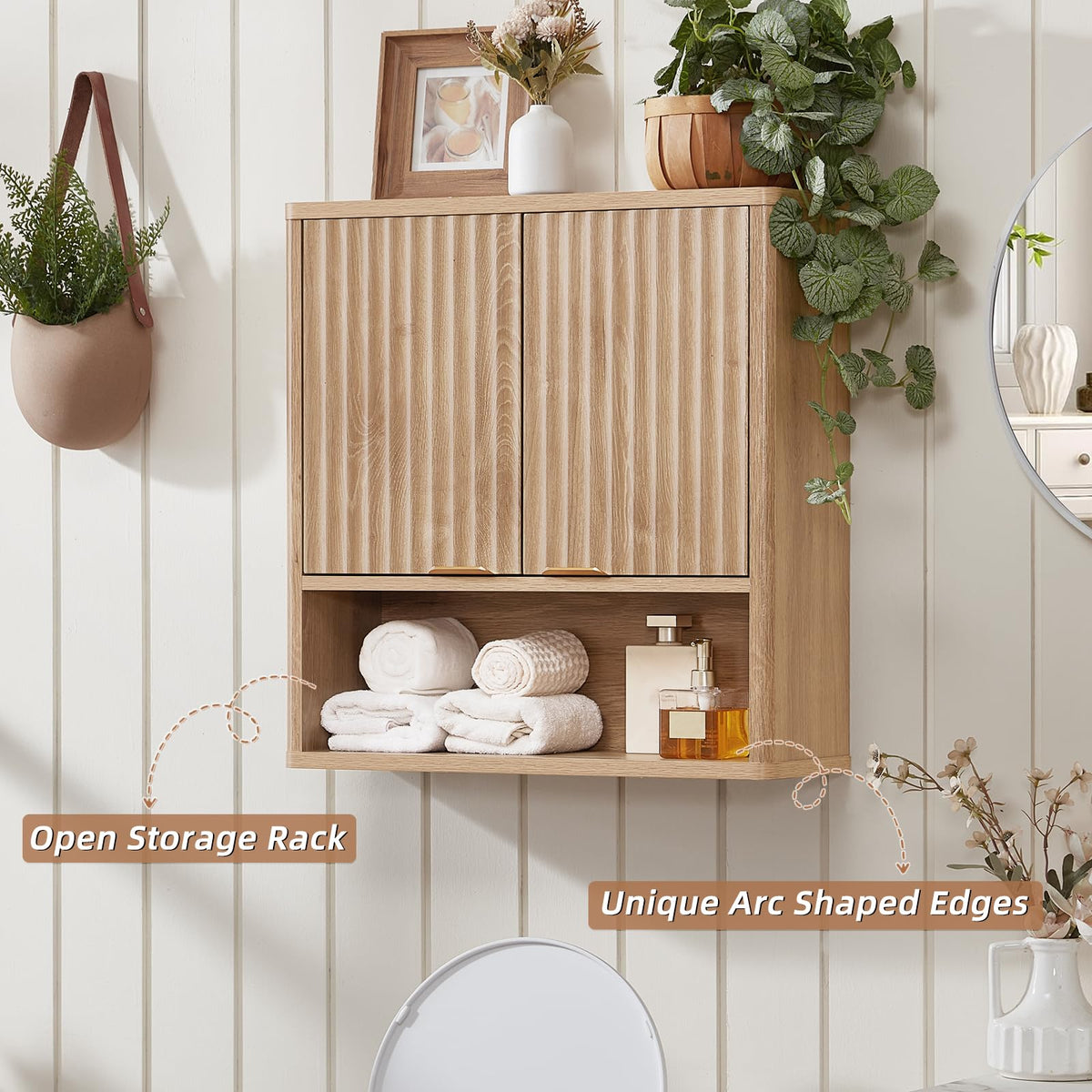 LEYAOYAO Modern Fluted Bathroom Wall Cabinet, Wall-Mounted Medicine Cabinet