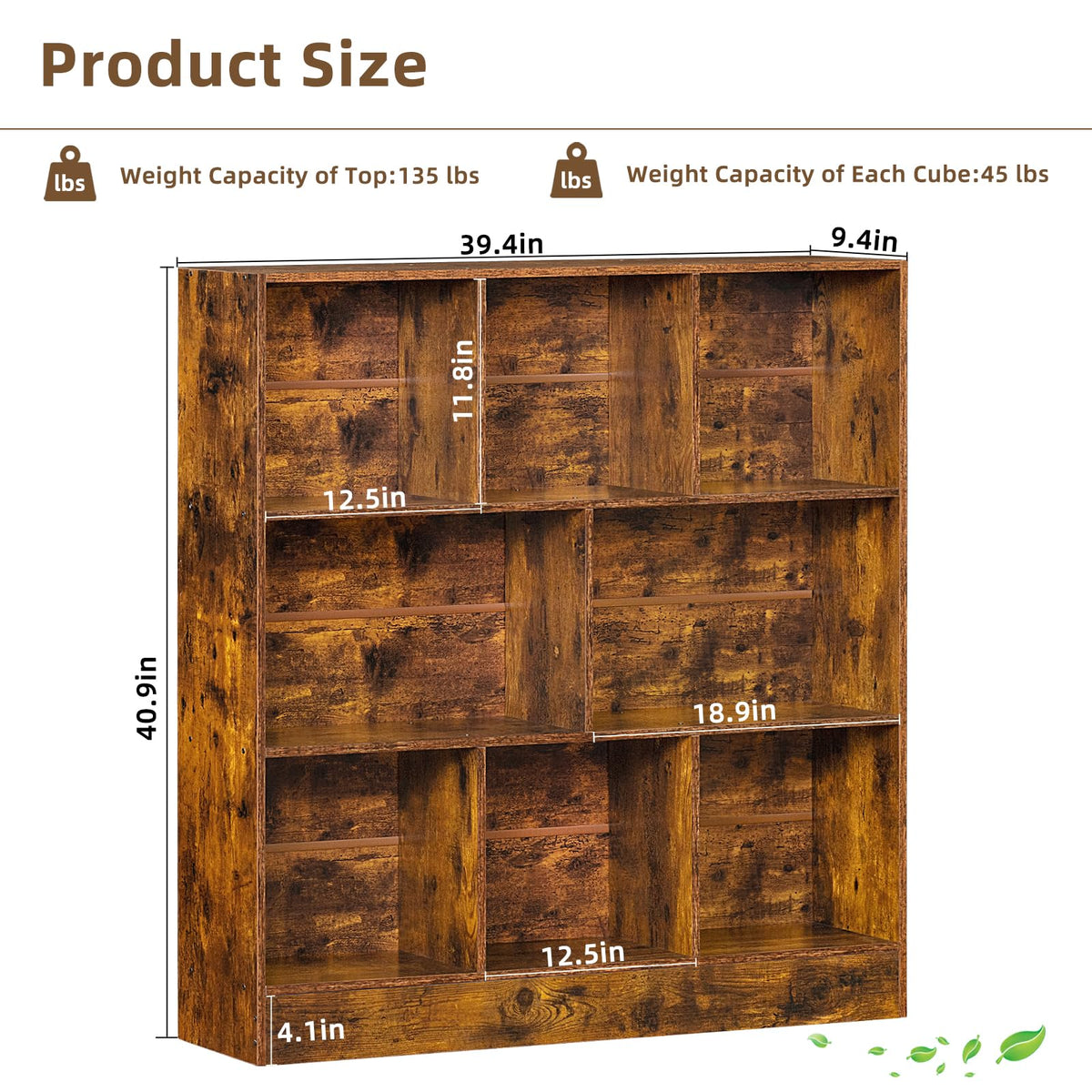 LEYAOYAO 7 Cube Bookshelf with Base,3 Tier Mid-Century Modern Blue Bookcase,Standing Wide Bookshelves Storage Organizer Shelf,Rustic Wood Display Cabinet Book Shelves for Bedroom,Living Room,Office