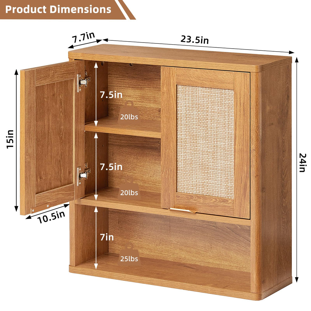 LEYAOYAO 68" Boho Over the Toilet Storage Cabinet with Rattan Sliding Door