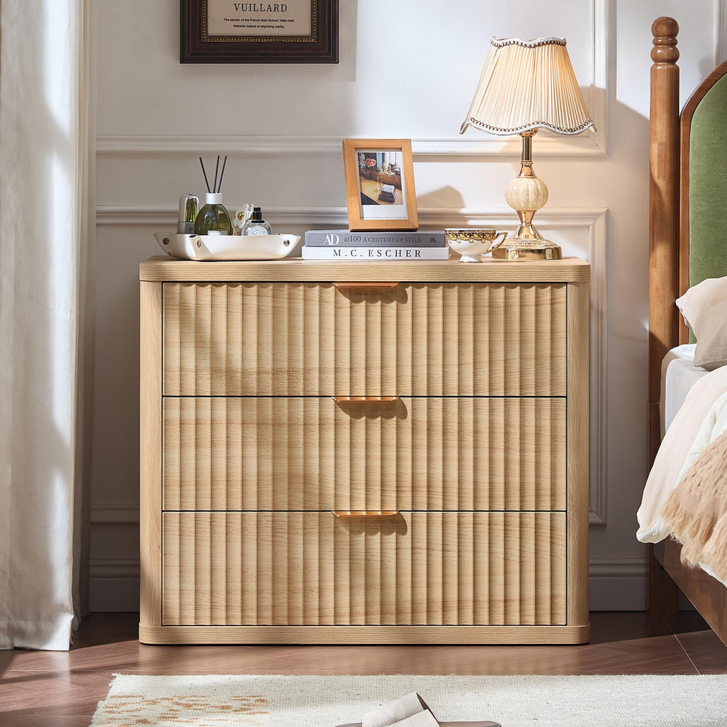 LEYAOYAO 31.5" Wide Fluted Nightstand, Oversized Night Stand, Antique White