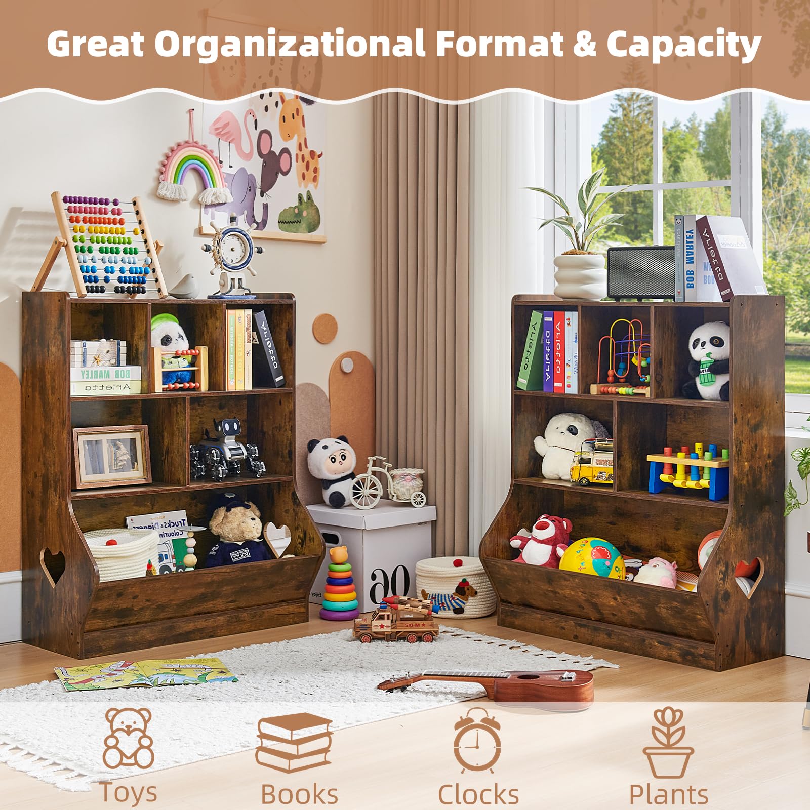 Lerliuo Kids Bookshelf and Toy Storage, 2 Tier Book Shelf for Kids Rooms