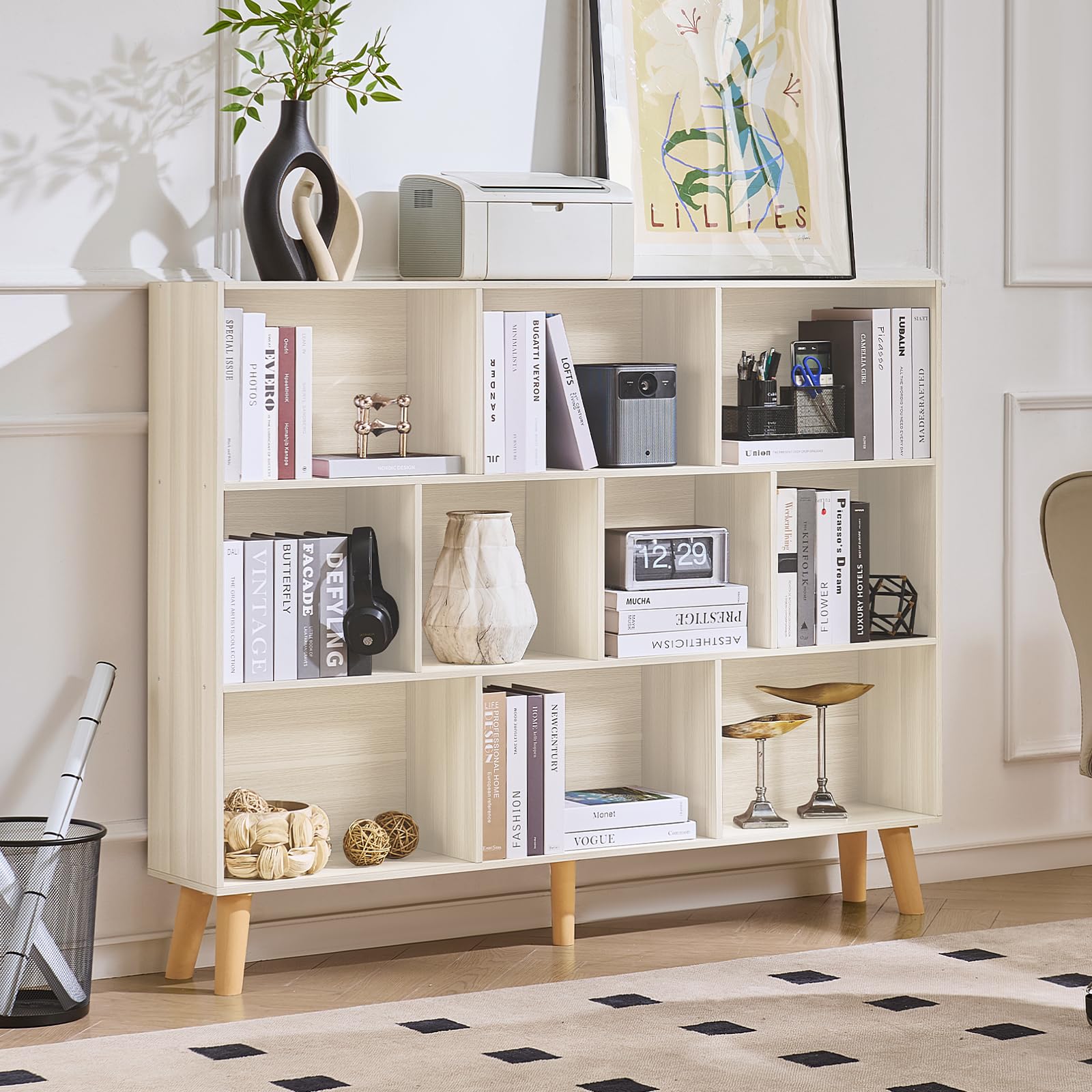 LEYAOYAO Cube Bookshelf, Mid-Century Modern Book Shelf with Legs, Brown