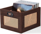 LEYAOYAO Vinyl Record Storage, Rattan Record Crate for Vinyl Albums Holder