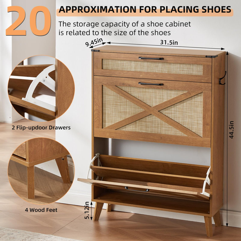 LEYAOYAO Shoe Cabinet Storage for Entryway with 2 Flip Drawers
