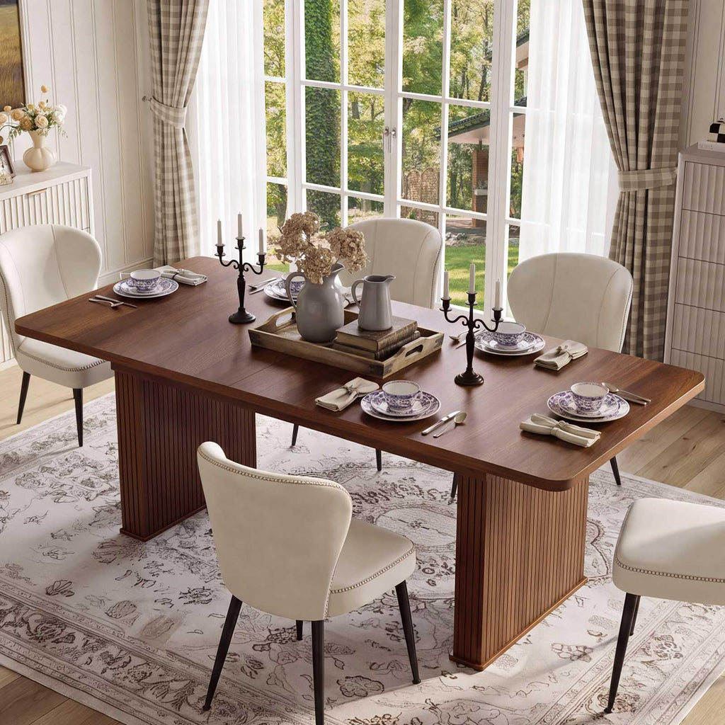 LEYAOYAO Extendable Dining Table for 4-6,63"–79" with Fluted Base(Brown)