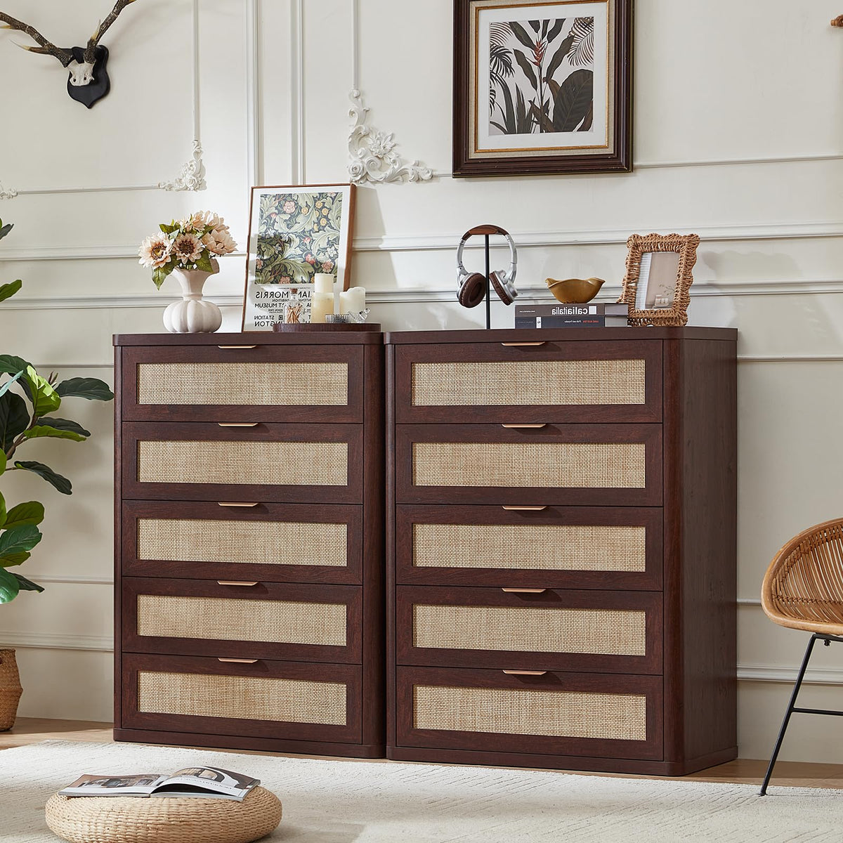 LEYAOYAO Rattan Dresser for Bedroom, 41" Tall Chest of Drawers