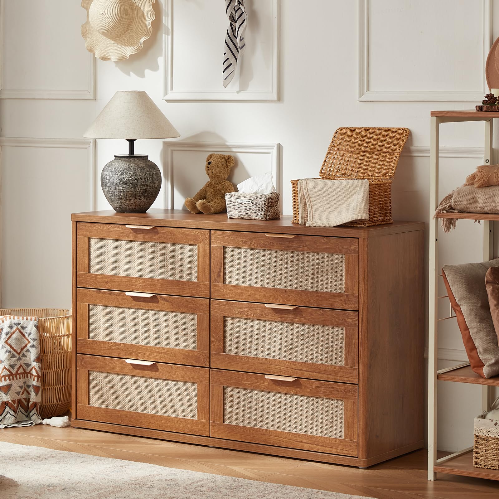 LEYAOYAO Rattan Dresser and Nightstand Sets 3 Piece, Natural