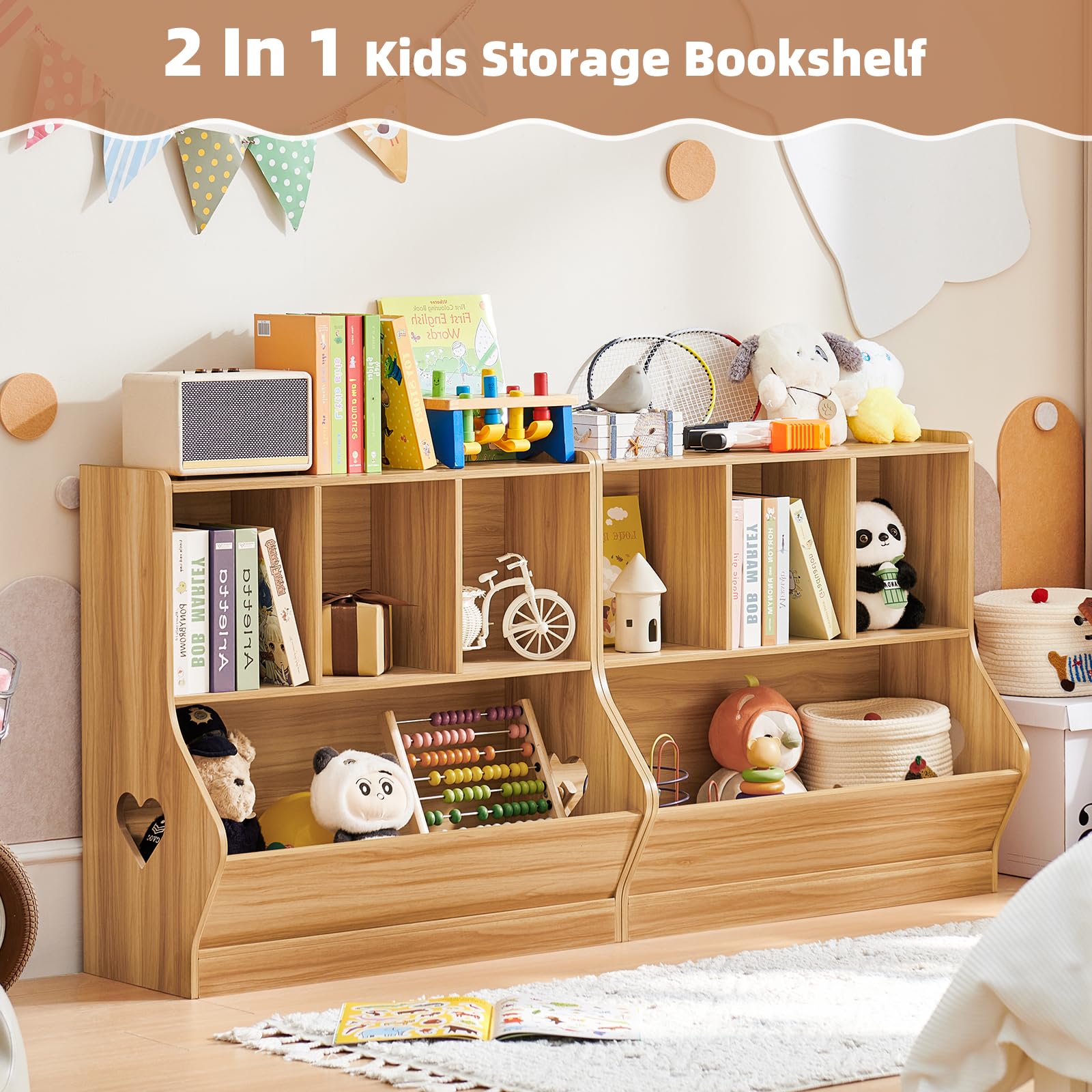 Lerliuo Kids Bookshelf and Toy Storage, 2 Tier Book Shelf for Kids Rooms