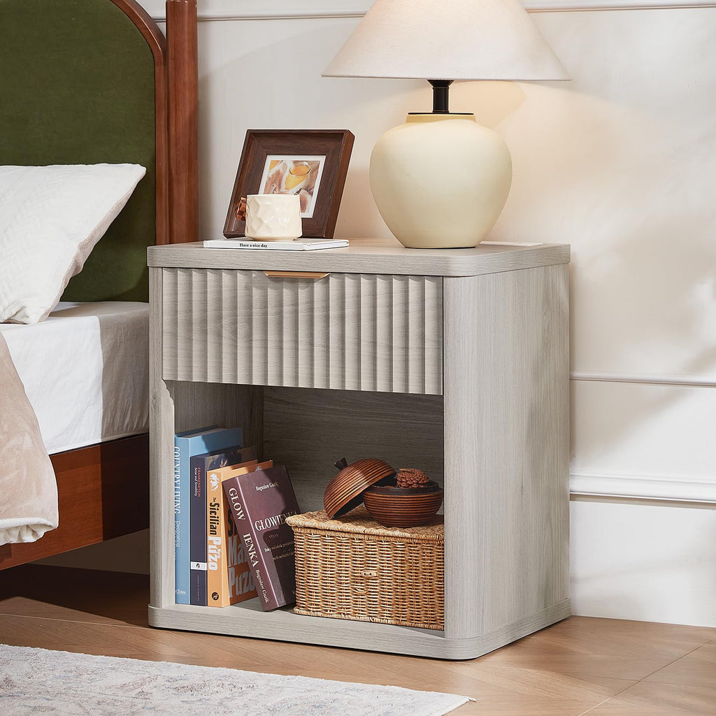 LEYAOYAO Fluted 5 Drawers Dresser for Bedroom, 41" Tall Modern Chest of Drawers with Metal Handle, Curved Profile Design,Natural Wood Drawer Organizer for Bedroom, Living Room, Hallway, Entryway