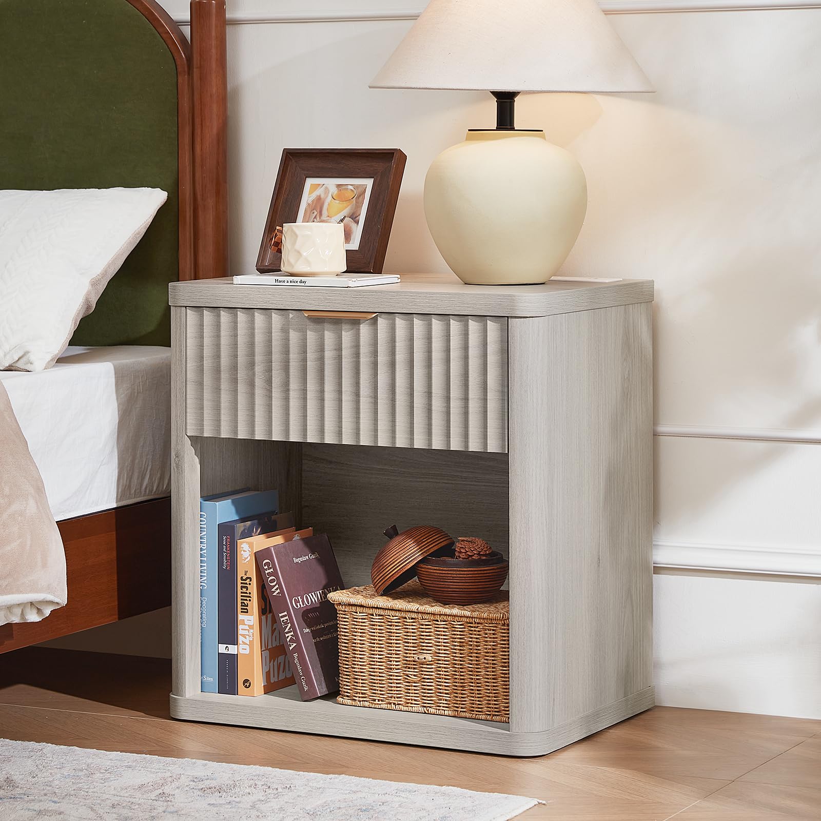 LEYAOYAO Fluted 5 Drawers Dresser for Bedroom, 41" Tall Modern Chest of Drawers with Metal Handle, Curved Profile Design,Natural Wood Drawer Organizer for Bedroom, Living Room, Hallway, Entryway