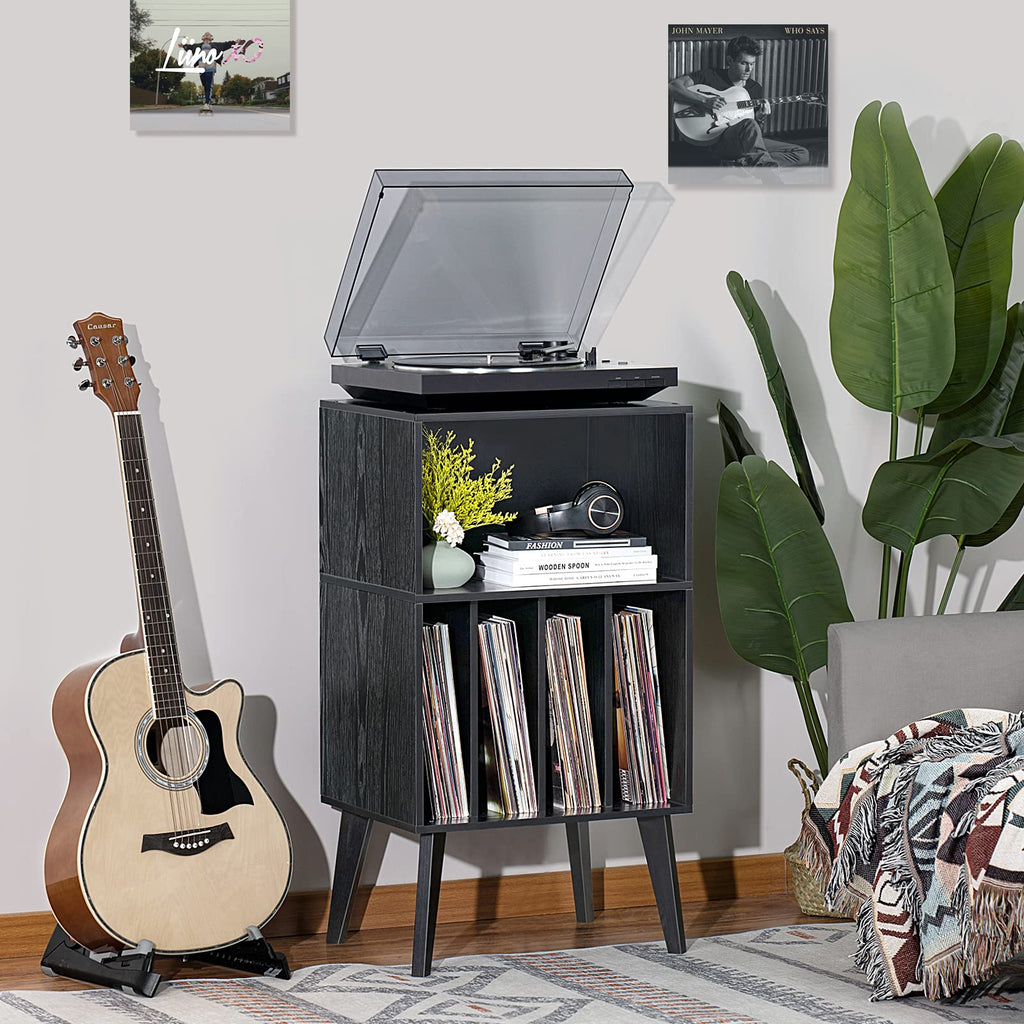Lerliuo Record Player Stand, Walnut Turntable Stand Holds up to 160 Albums