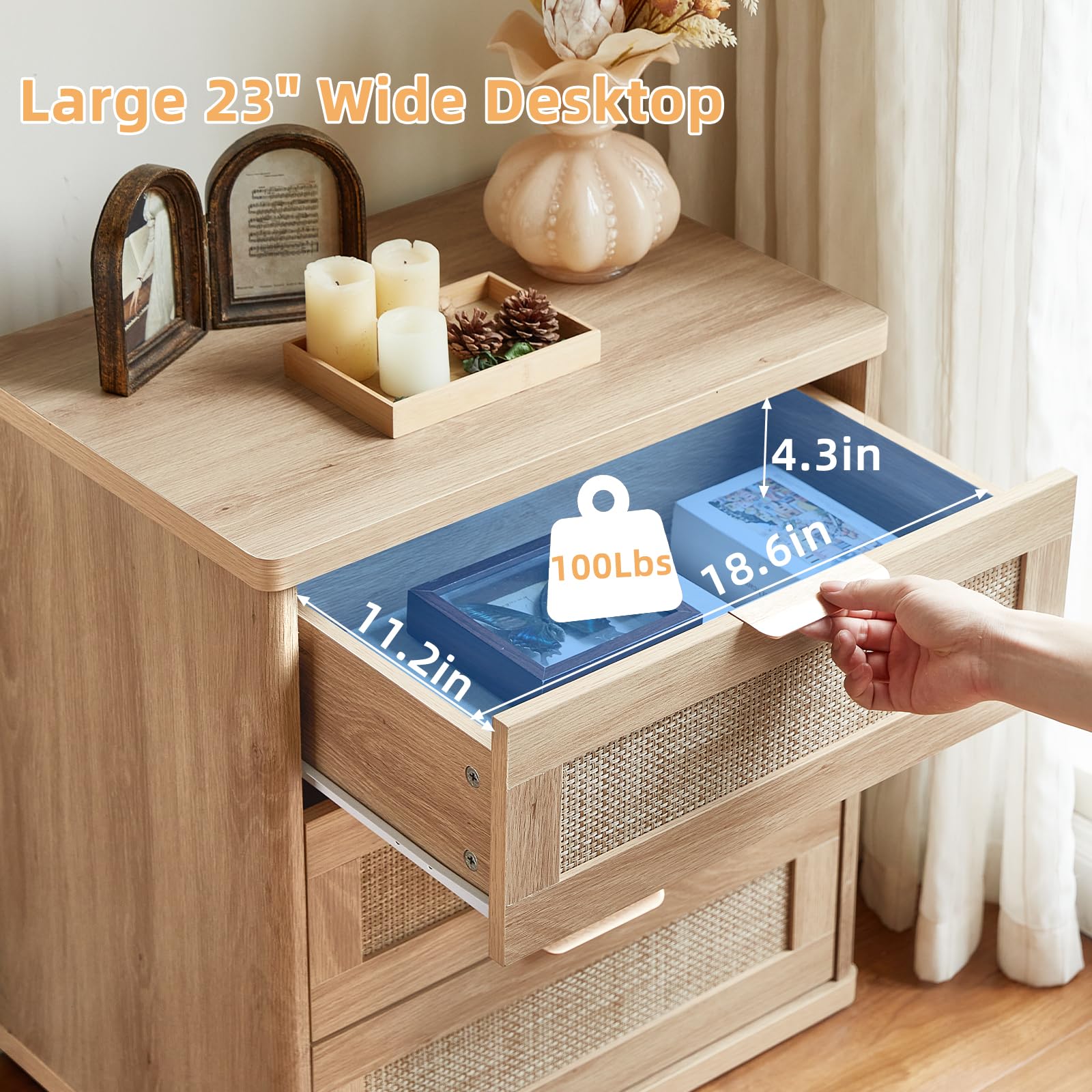 LEYAOYAO Rattan Dresser and Nightstand Set of 3, Boho Wood Dresser for Bedroom with 6 Drawers and Night Stand with Charging Station, Bedroom Furniture, Dressers & Chests of Drawers, Living Room