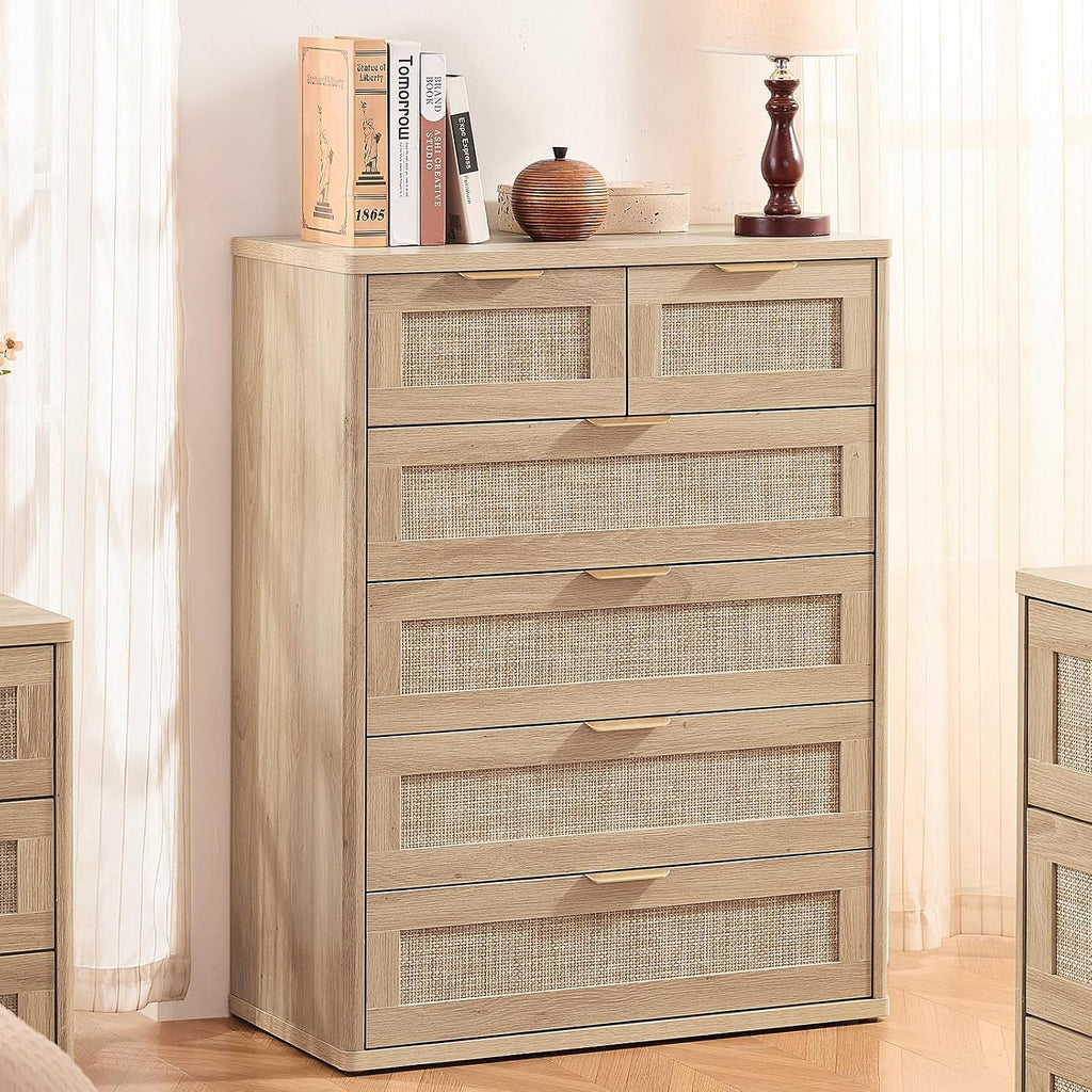 LEYAOYAO Rattan Dresser and Nightstand Sets 4 Piece, Natural