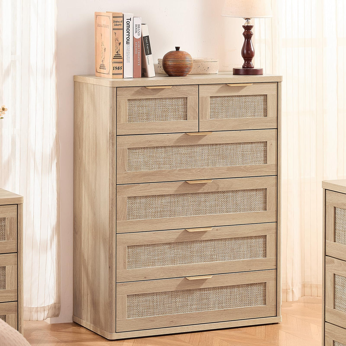 LEYAOYAO Rattan Dresser and Nightstand Sets 4 Piece, Natural