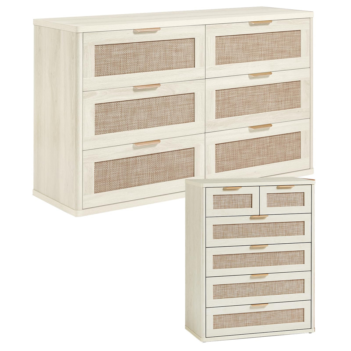 LEYAOYAO Rattan Bedroom Dresser Set of 2, Boho Wood 48" Wide 6 Drawers Dresser for Bedroom and 31.5" Tall 5 Drawers Dressers, Bedrooms Furniture, Dressers & Chests of Drawers, Living Room, Hallway