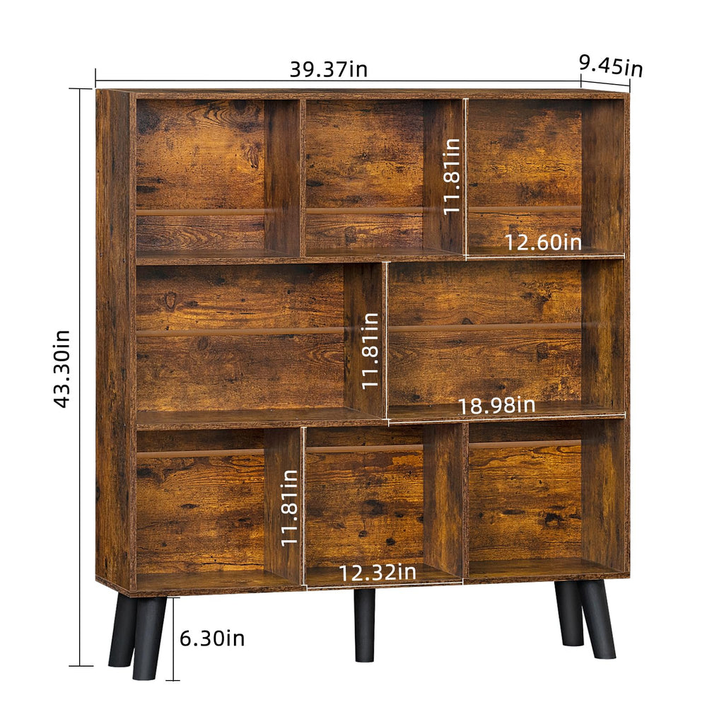 LEYAOYAO Cube Bookshelf, Mid-Century Modern Book Shelf with Legs, Brown