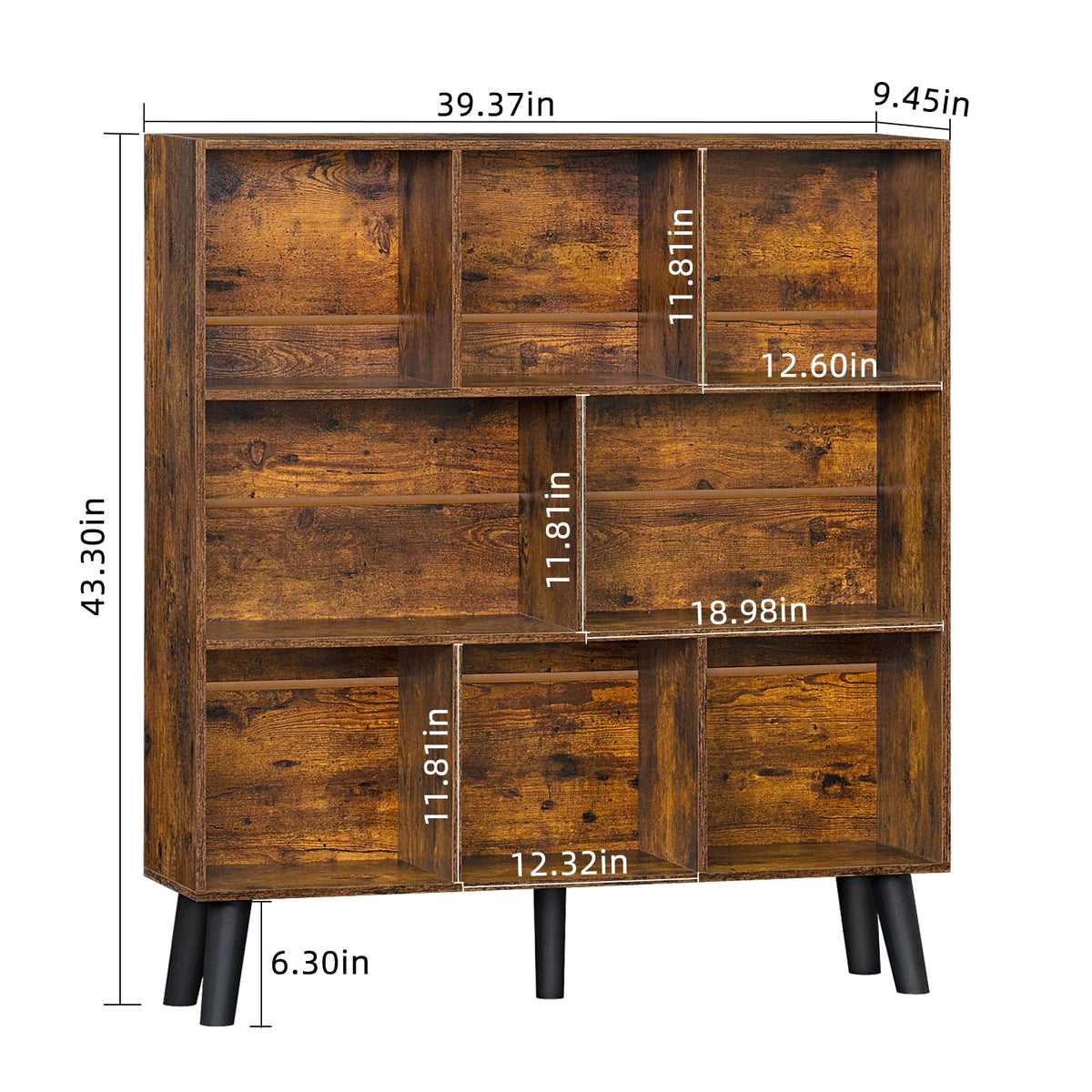 LEYAOYAO Cube Bookshelf, Mid-Century Modern Book Shelf with Legs, Brown