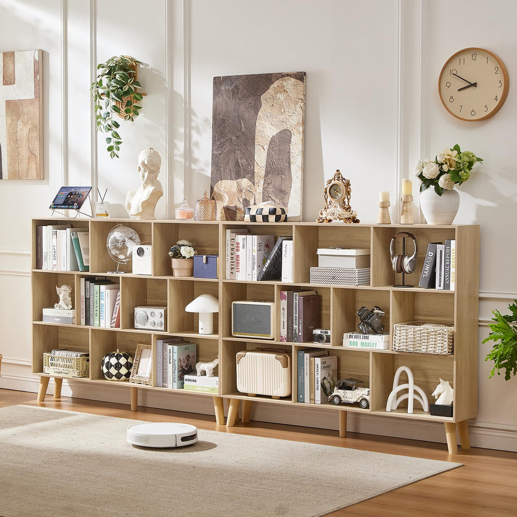 LEYAOYAO Cube Bookshelf, Mid-Century Modern Book Shelf with Legs, Brown