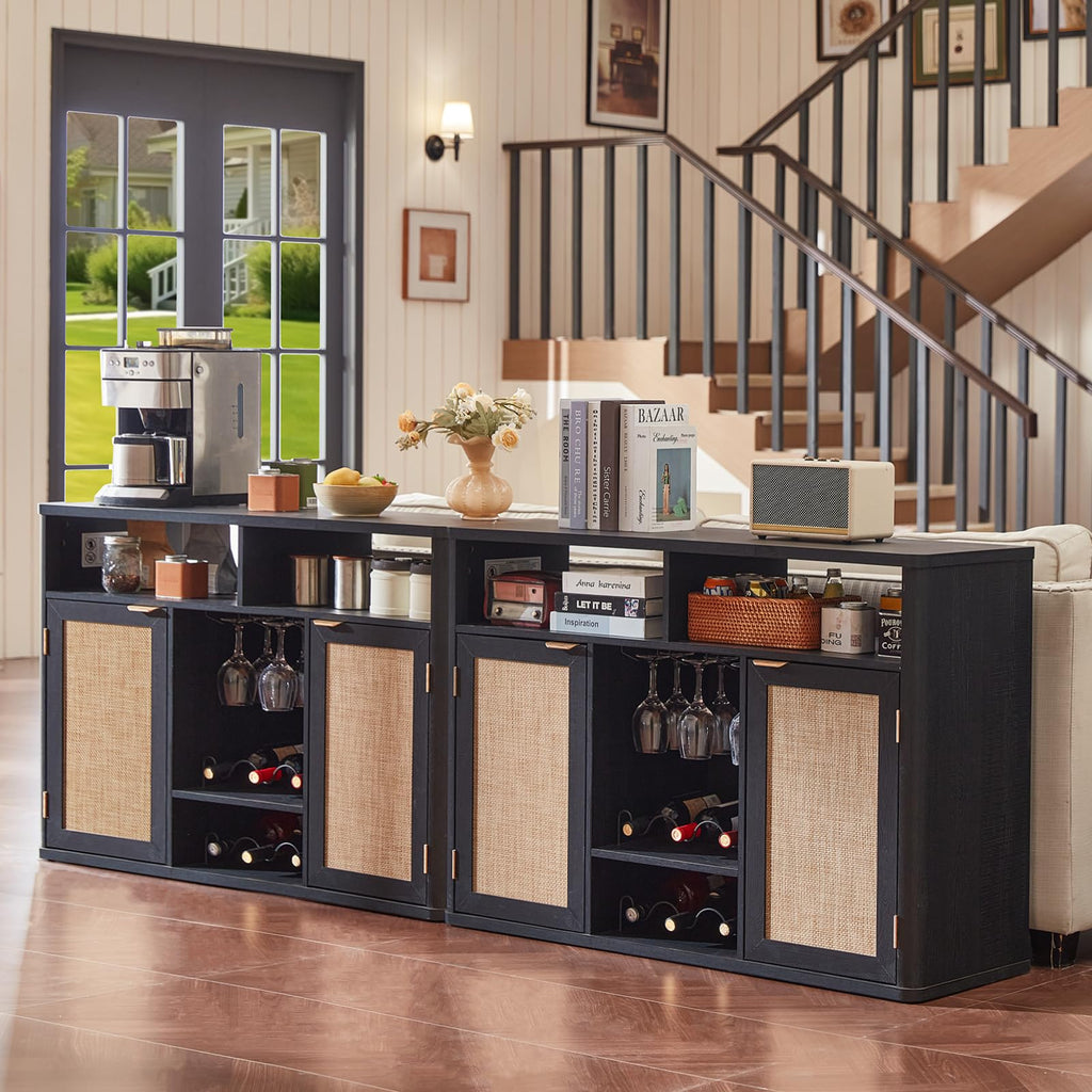 Lerliuo Rattan Wine Bar Cabinet with 2 Doors, Walnut