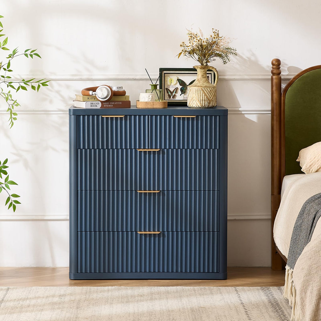 LEYAOYAO Fluted 5 Drawers Dresser for Bedroom, 41" Tall Modern Chest of Drawers with Metal Handle, Curved Profile Design,Natural Wood Drawer Organizer for Bedroom, Living Room, Hallway, Entryway