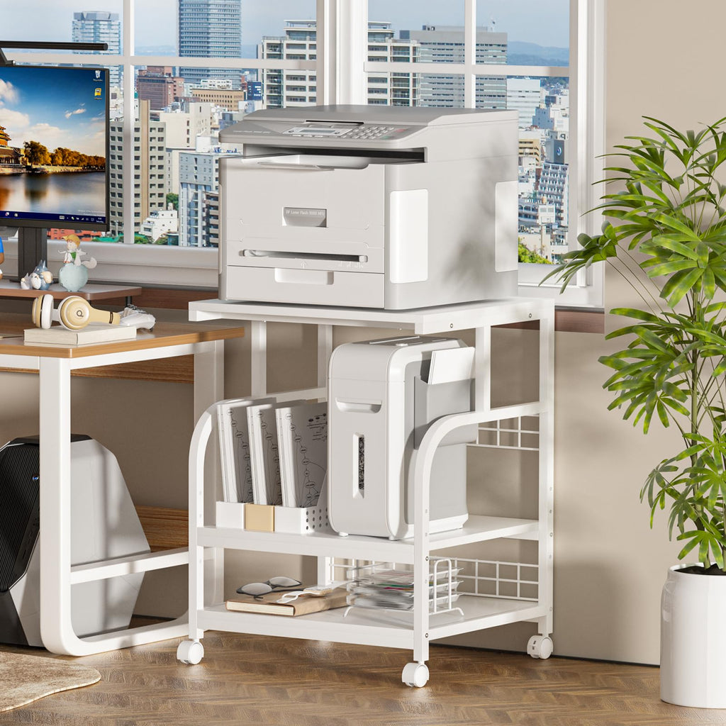 Lerliuo 3 Tier Black Large Printer Stand with Adjustable Storage Shelf