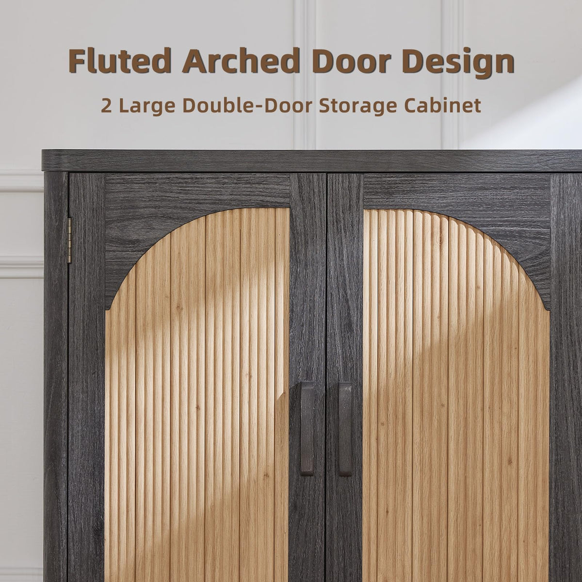 LEYAOYAO Fluted Buffet Cabinet with Storage, 31.5" Coffee Bar Cabinet with Arch Doors & Adjustable Shelves, Mid Century Modern Sideboard, Wood Credenza for Kitchen, Living Room, Natural