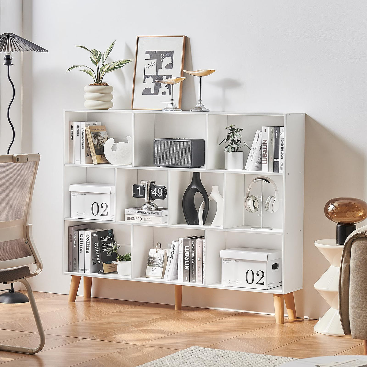 LEYAOYAO Cube Bookshelf, Mid-Century Modern Book Shelf with Legs, Brown