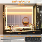 LEYAOYAO Fluted Makeup Vanity Desk with Mirror and Lights, 43.5''