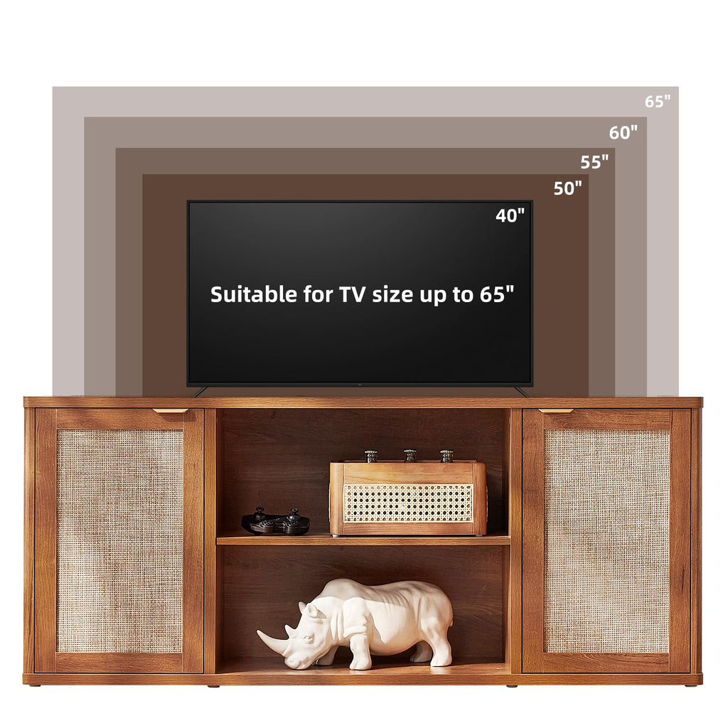 LEYAOYAO Rattan TV Stands for Living Room, Walnut