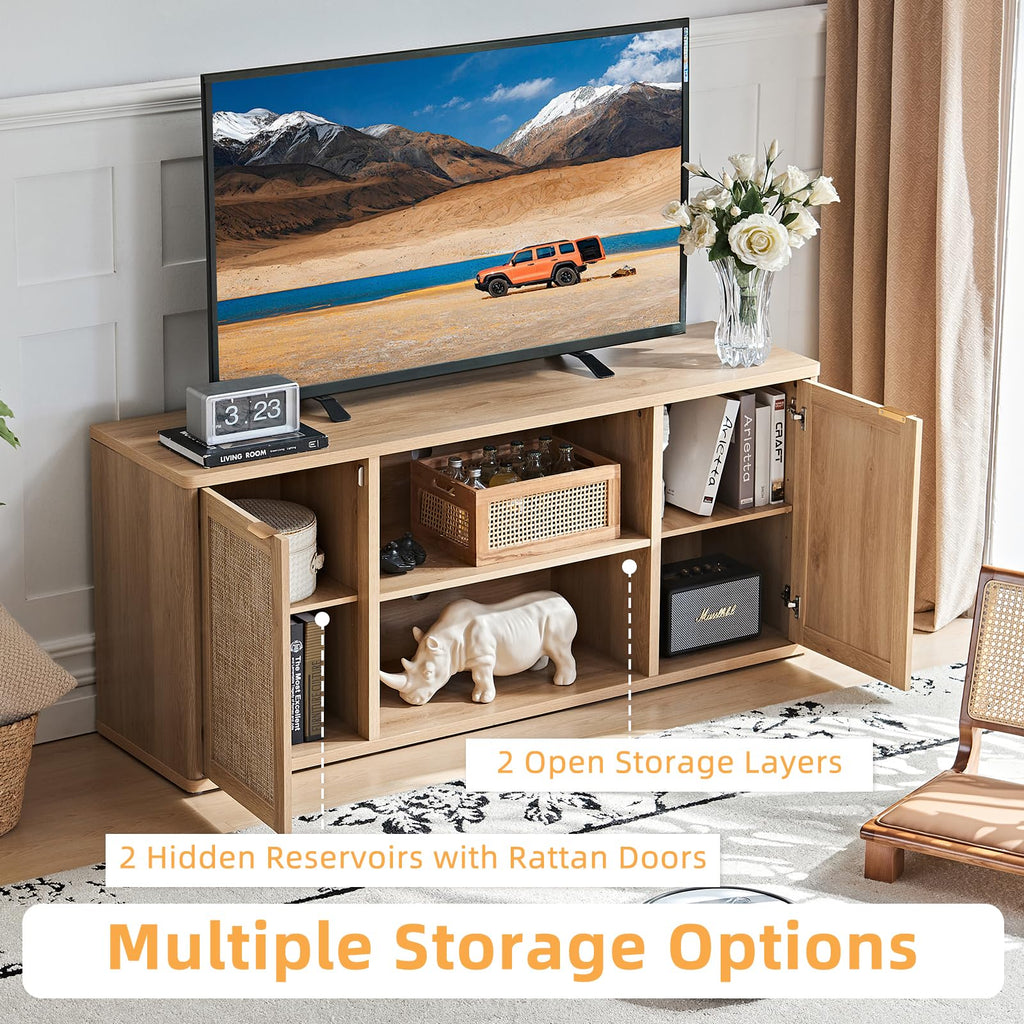 LEYAOYAO Rattan TV Stands for Living Room, Walnut