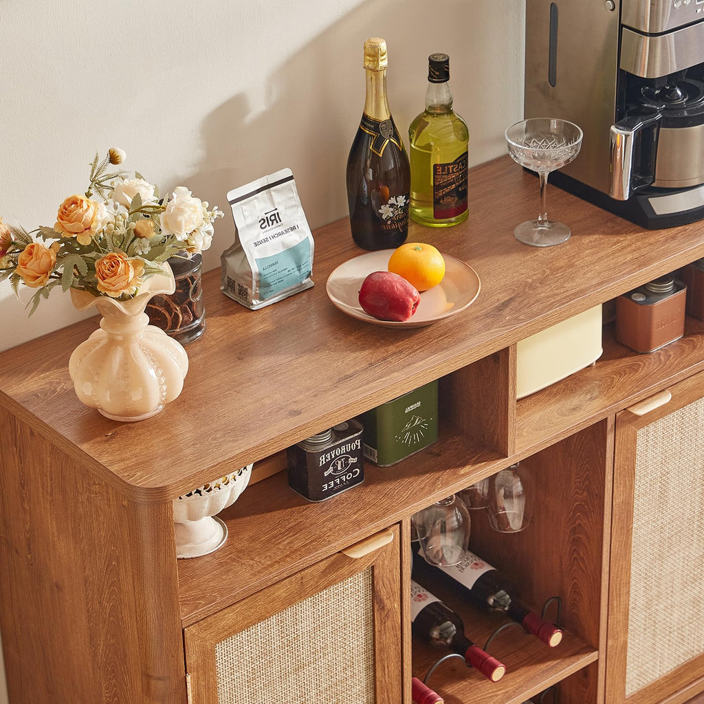 Lerliuo Rattan Wine Bar Cabinet with 2 Doors, Walnut