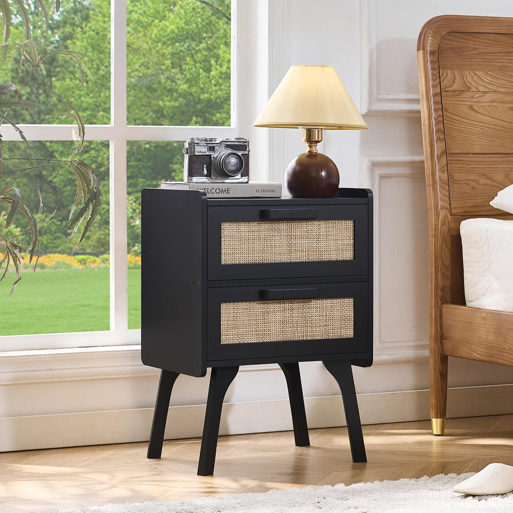 Lerliuo Rattan Nightstands Set of 2 for Bedroom, 2 Drawers