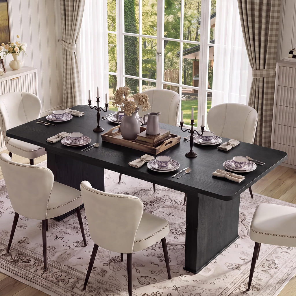 LEYAOYAO Extendable Dining Table for 4-6,63"–79" with Fluted Base(Brown)