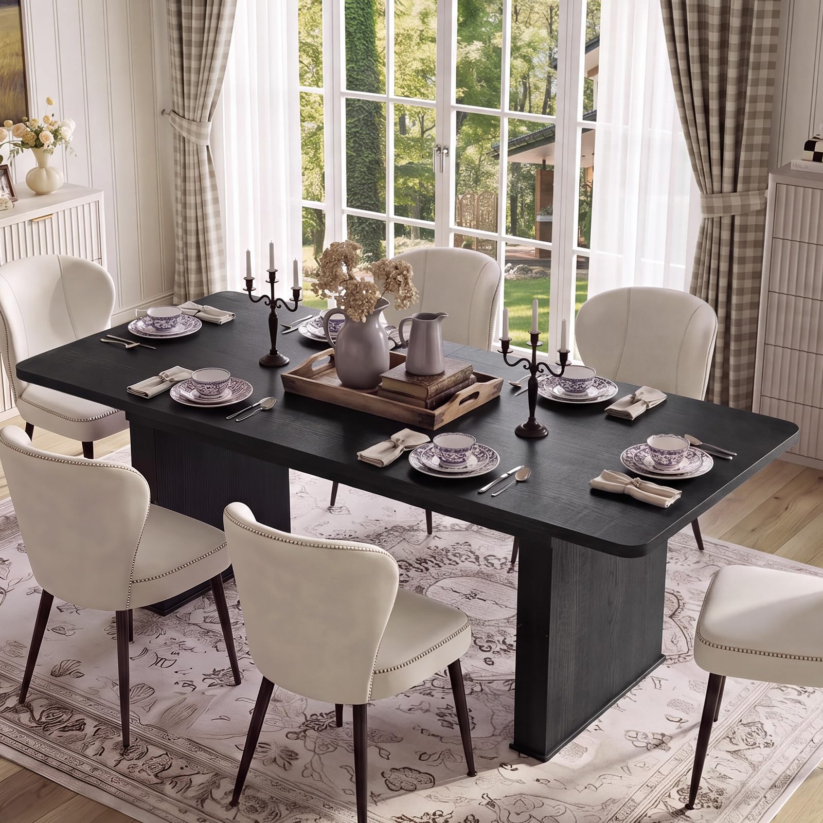 LEYAOYAO Extendable Dining Table for 4-6,63"–79" with Fluted Base(Brown)